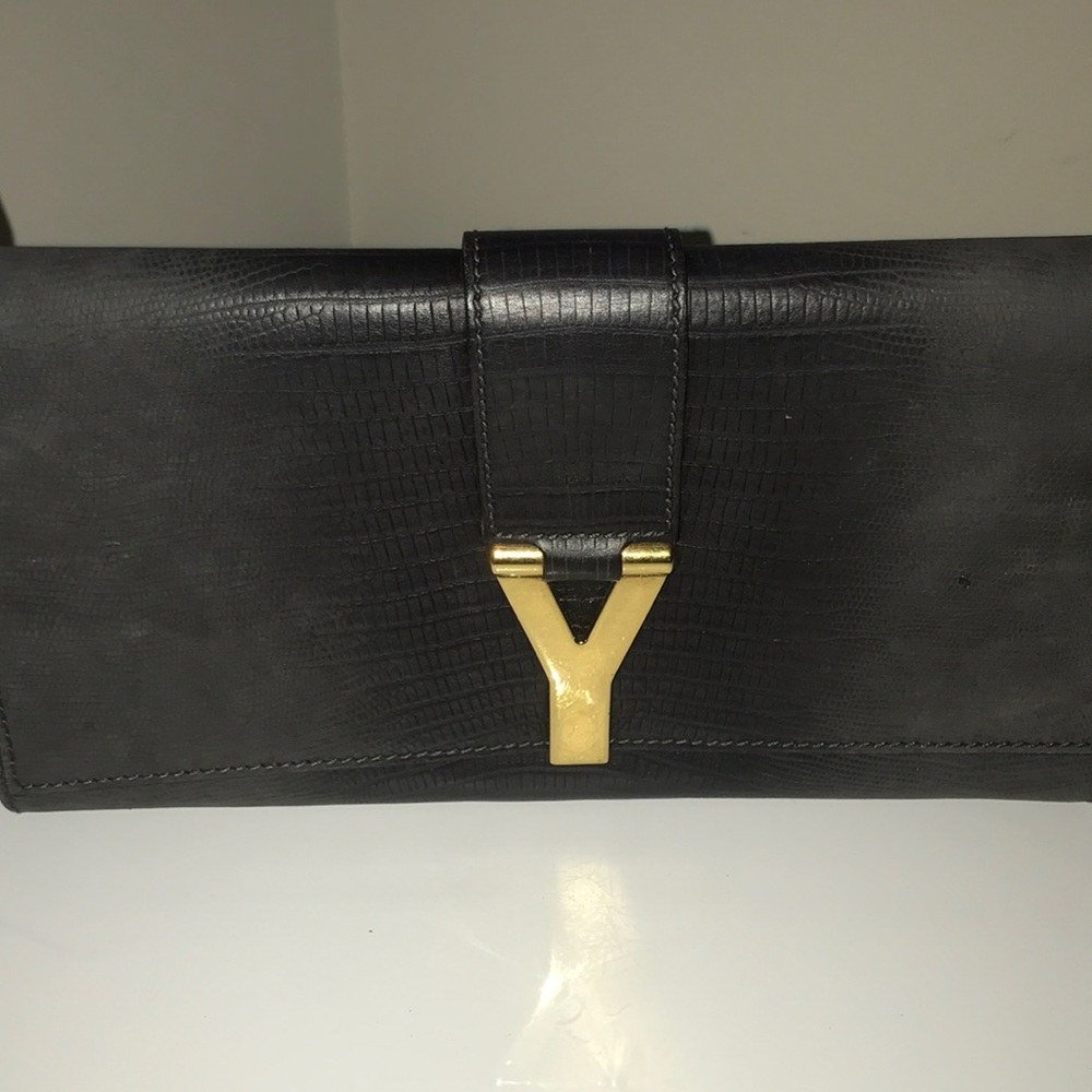 YSL Saint Laurent Python Gray Y Clutch for Sale